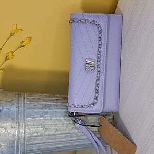 Steve Madden Quilted Faux Leather Wallet Wristlet Silver Chain Lavender